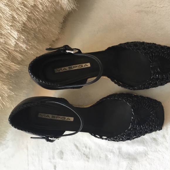 VIA SPIGA BLACK LEATHER WEDGES - Picture 4 of 7